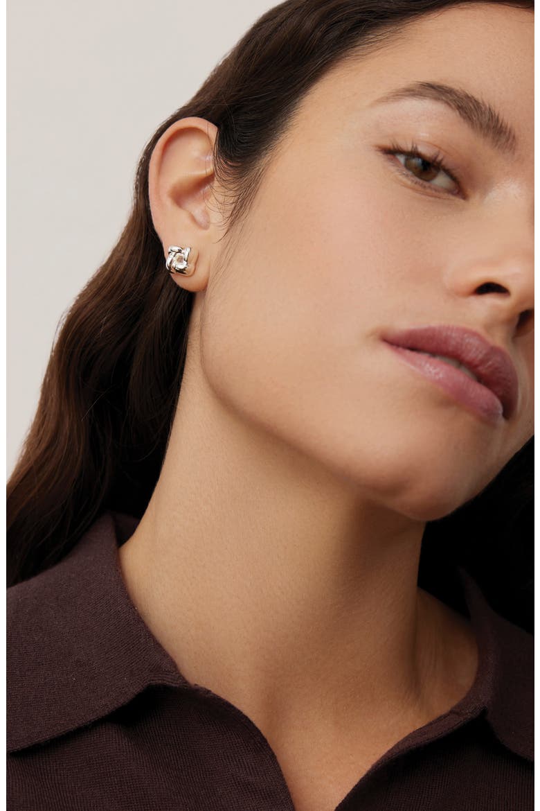 Mini Woven Square Earrings, Alternate, color, HIGH POLISH SILVER