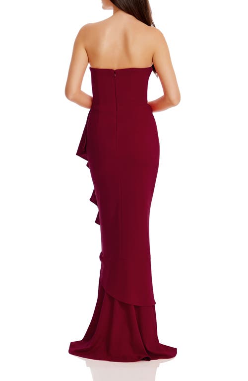 Dress The Population Paris Ruffle Strapless Mermaid Gown In Burgundy