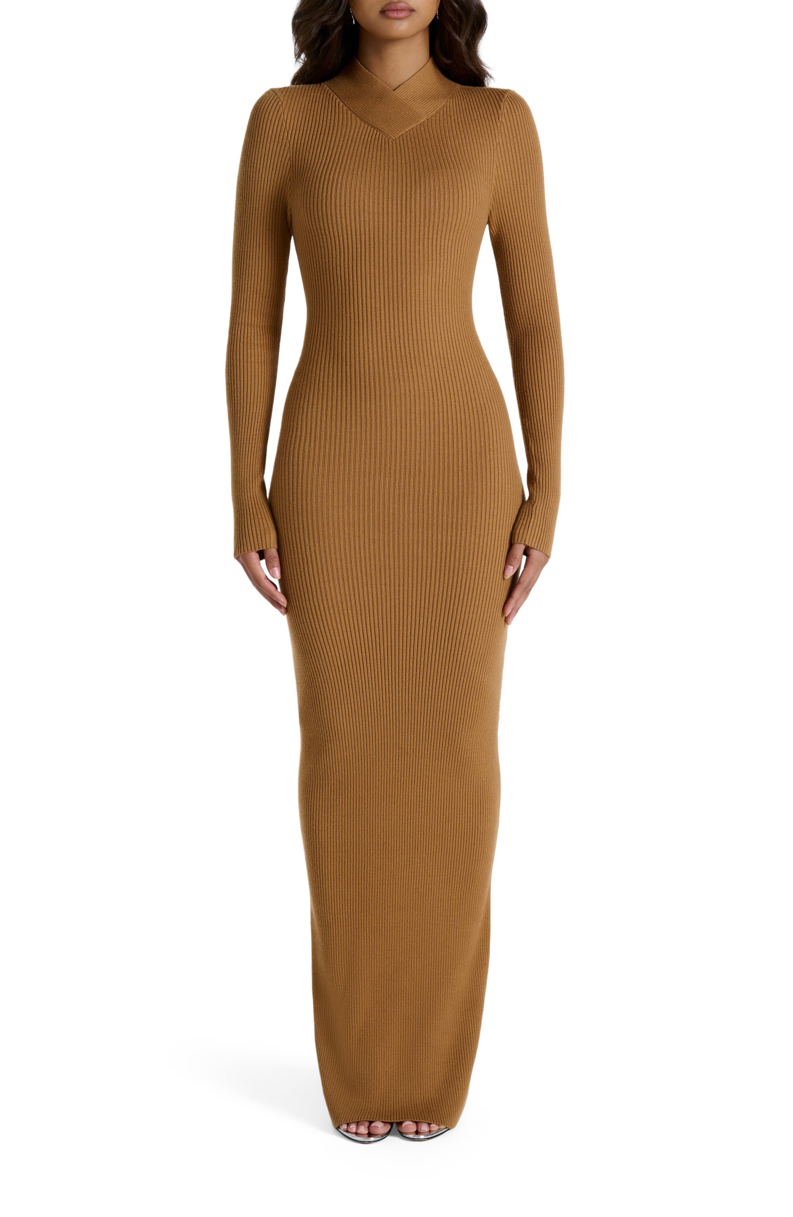 Naked Wardrobe Rib Long Sleeve Body-Con Sweater Dress
