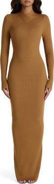 Naked Wardrobe Rib Long Sleeve Body-Con Sweater Dress