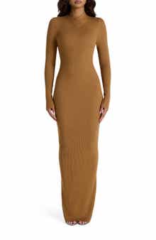 Naked Wardrobe Rib Long Sleeve Body-Con Sweater Dress