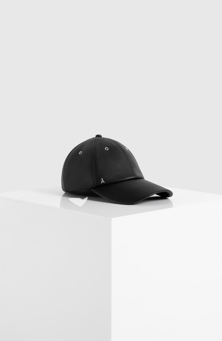 Manière De Voir Lou Leather Cap, Alternate, color, Black