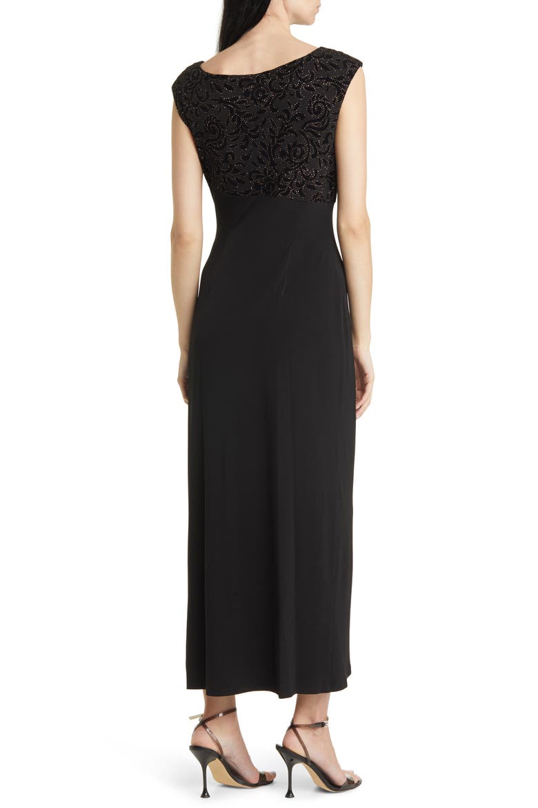 Beaded Bodice Cap Sleeve Faux Wrap Cocktail Dress, Alternate, color, GOLD