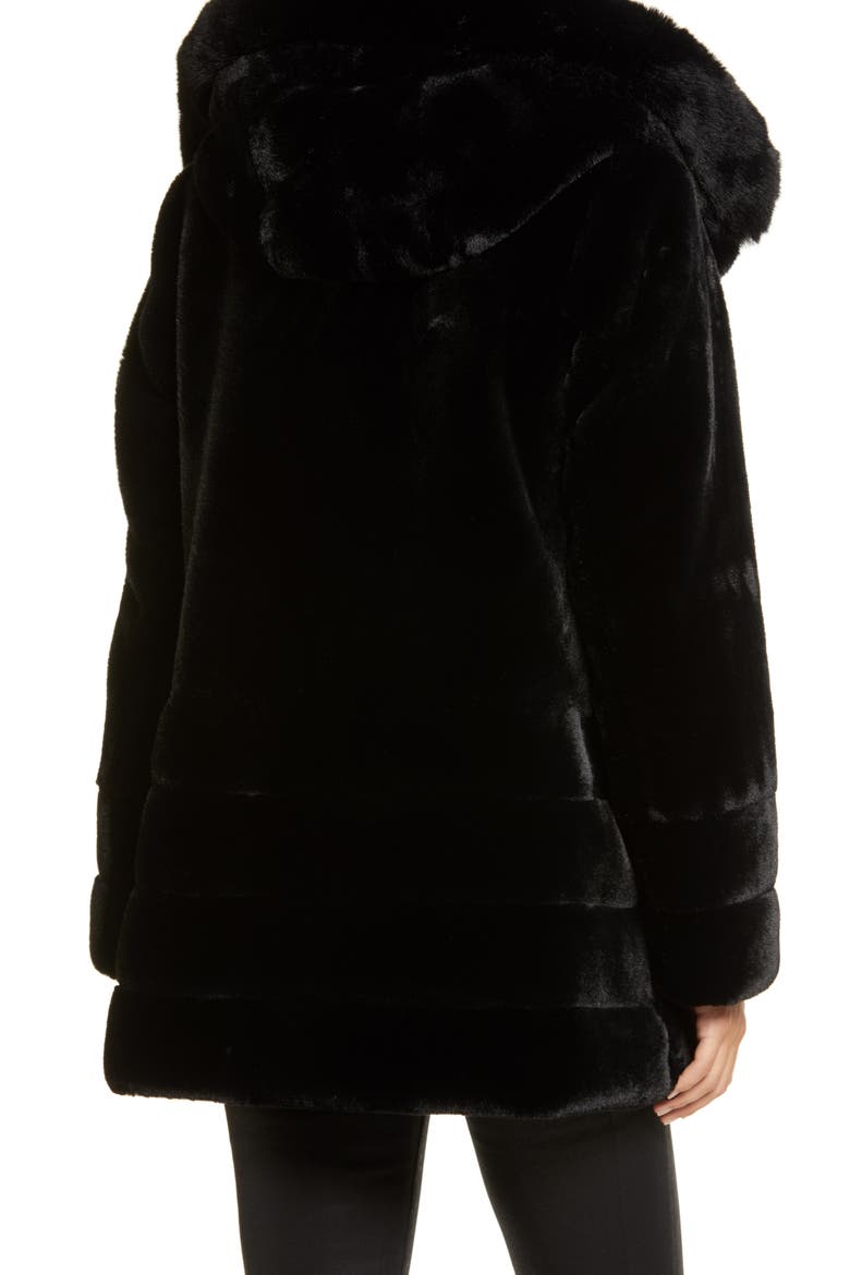Hooded Faux Fur Coat, Alternate, color, BLACK