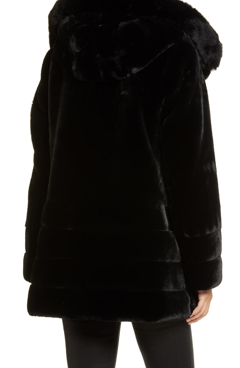 Gallery Hooded Faux Fur Coat, Alternate, color, Black