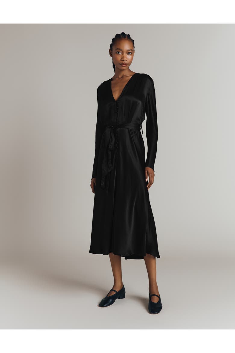 Meryl Satin Midi Dress, Alternate, color, Black
