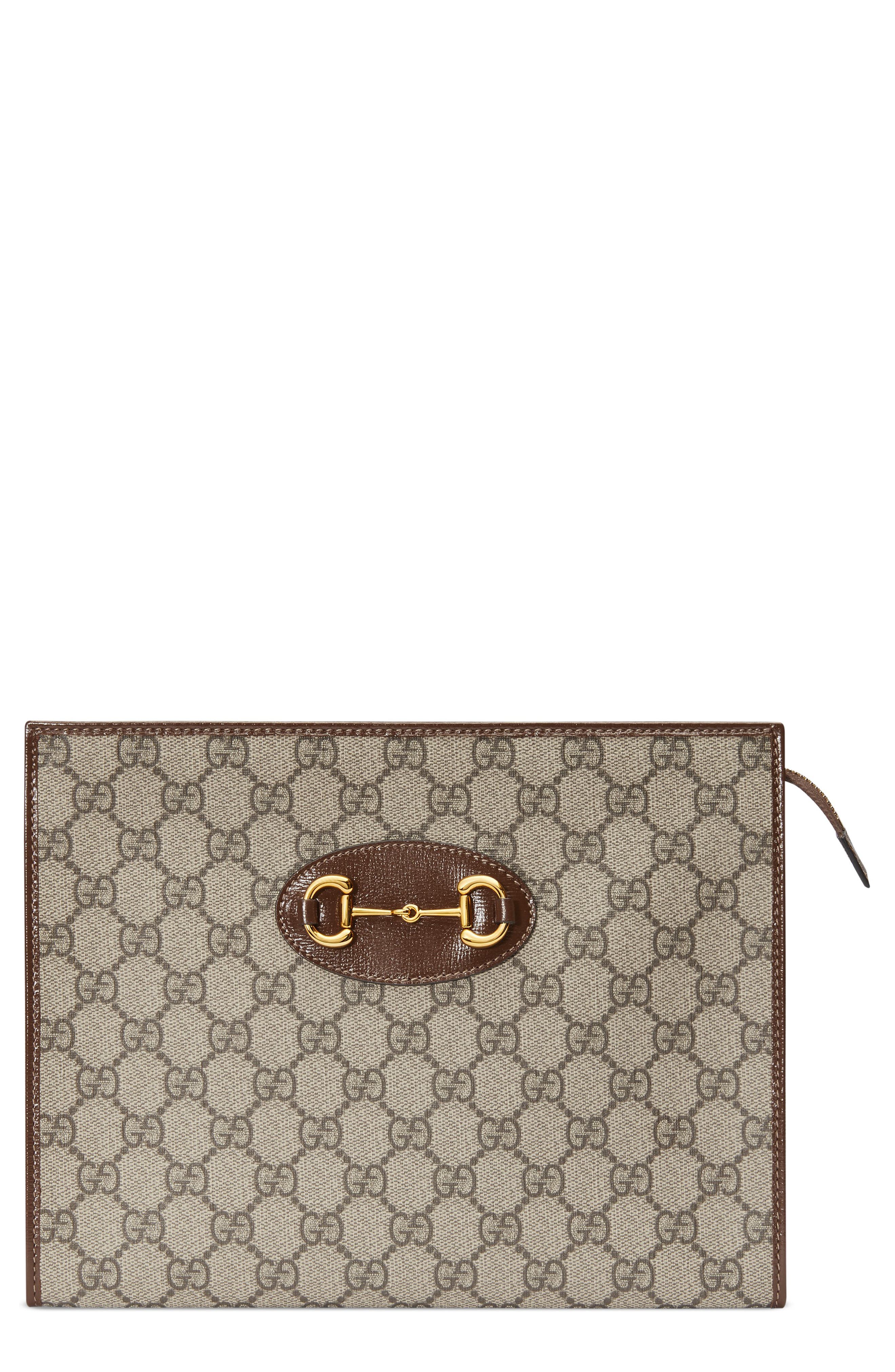 1955 Horsebit GG Supreme Canvas Pouch, Main, color, BEIGE EBONY/ BROWN SUGAR