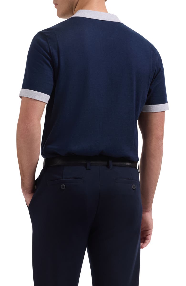 Bugatchi Short Sleeve Cotton & Modal Polo Sweater, Alternate, color, Navy