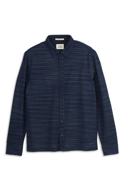 Scotch & Soda Classic Fit Space Dye Piqué Button-up Shirt In Navy