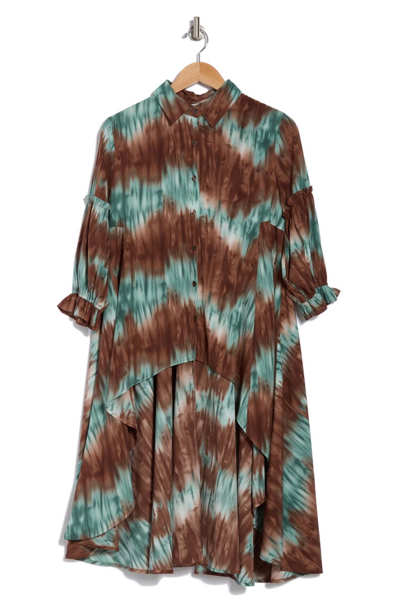 PATRIZIA LUCA Tie Dye High-Low Button-Up Shirt, Alternate, color, Brown
