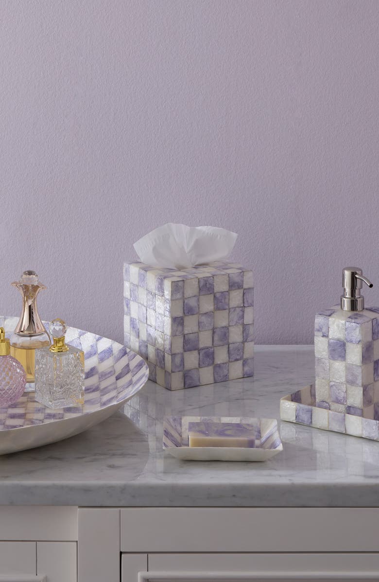 MACKENZIE CHILDS Violet Check Boutique Tissue Box Cover, Alternate, color, Violet