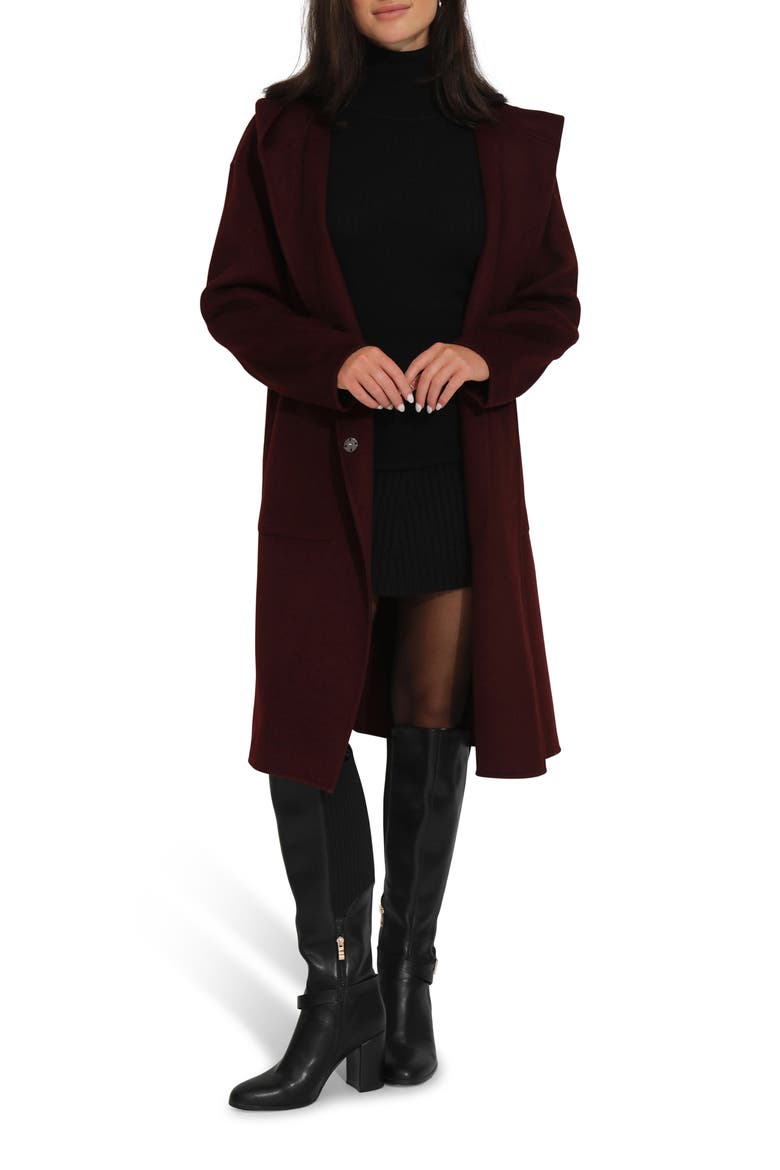 Walk This Way Oversized Hooded Wool Blend Coat, Alternate, color, BURGUNDY