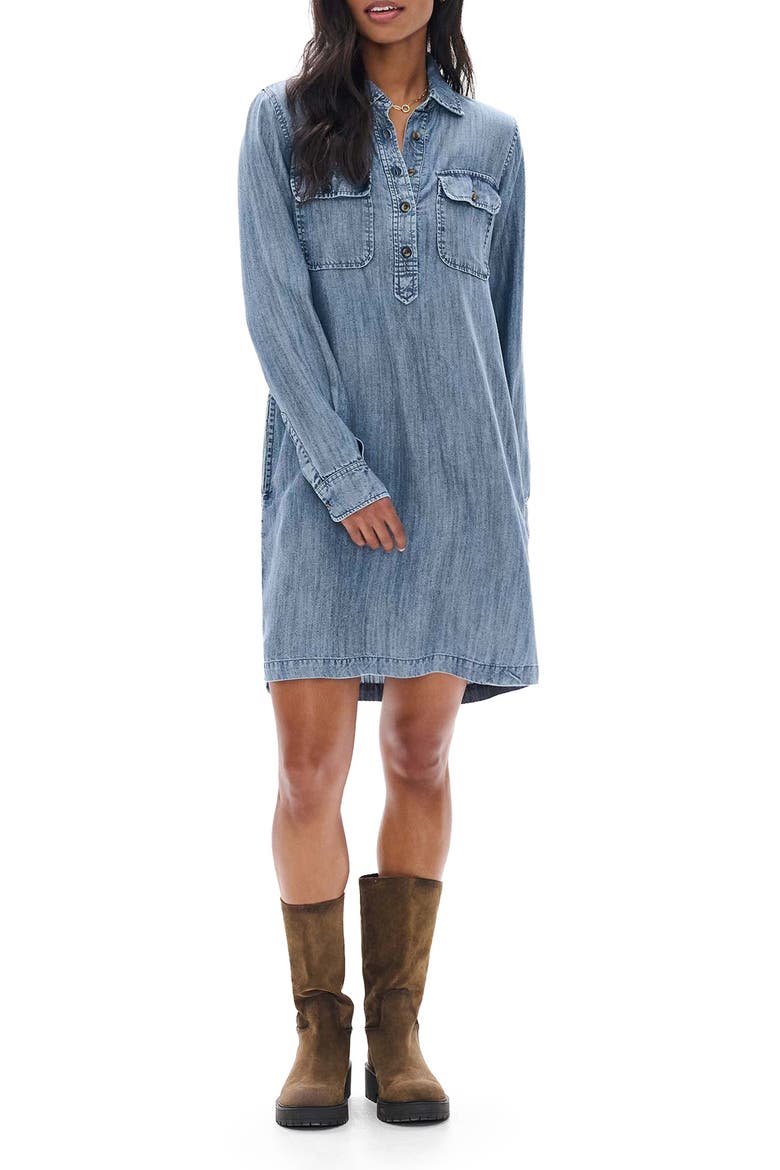 Acid-Washed Popover Dress, Main, color, BLUE