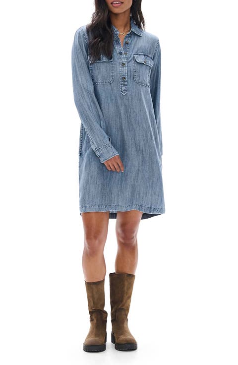 Acid-Washed Popover Dress
