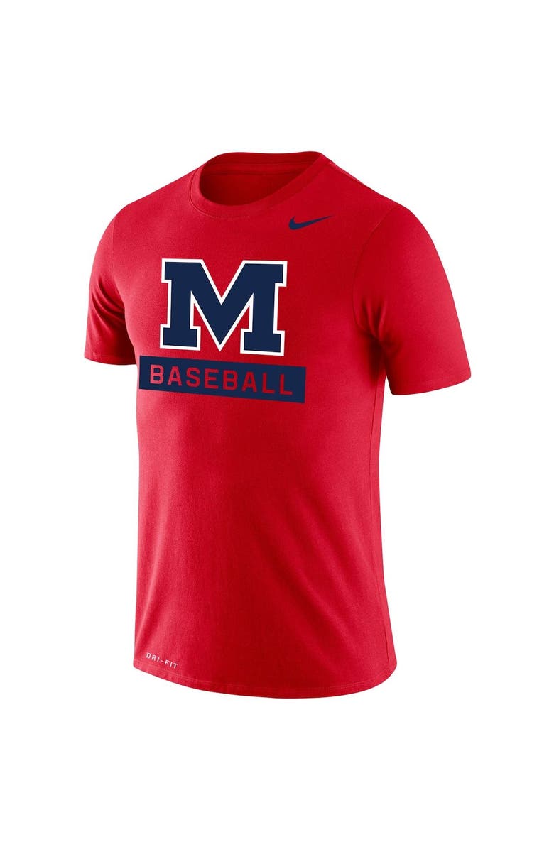 Nike Men's Nike Red Ole Miss Rebels Baseball Logo Stack Legend Slim Fit Performance T-Shirt, Alternate, color,