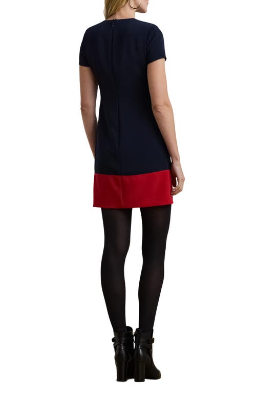 Shop Ralph Lauren Lauren  Colorblock Stretch Crepe Minidress In Lauren Navy/festive Red