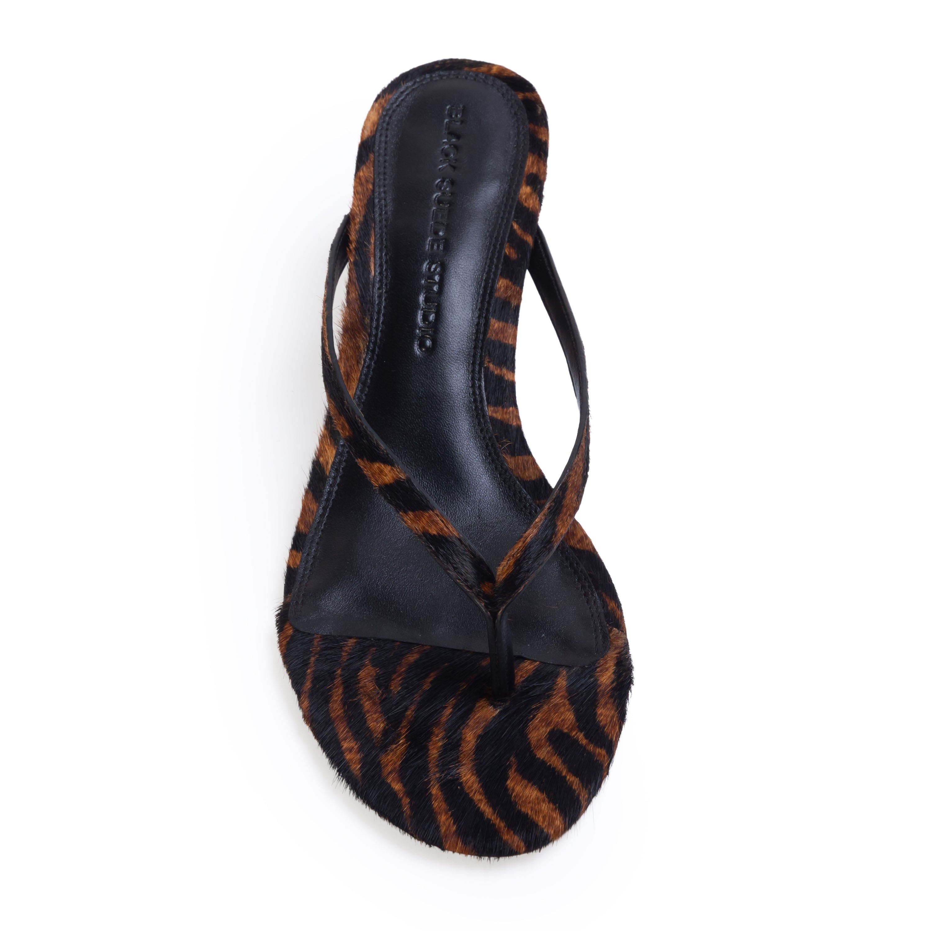 Tash 50 Fur Sandal, Alternate, color, Brown Zebra Pony Hair