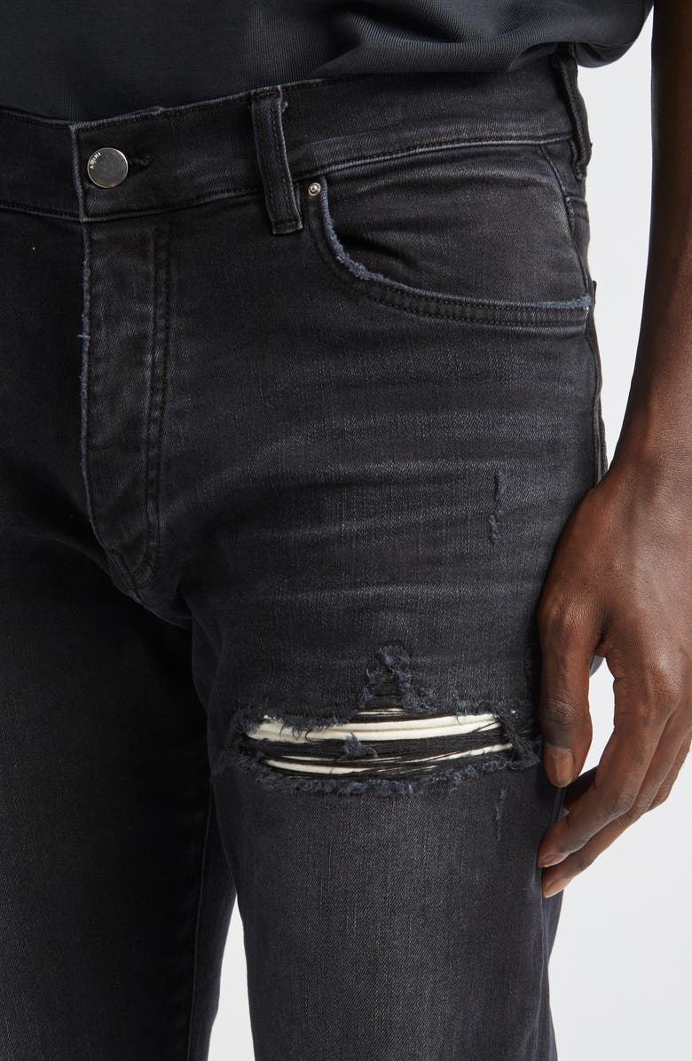 AMIRI MX1 Ultrasuede Patched Skinny Jeans, Alternate, color, Vintage Black