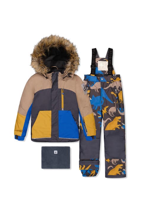 Play Faux Fur Hood Jacket & Dinosaur Pants Two Piece Snowsuit