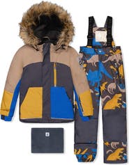 Deux par Deux Play Faux Fur Hood Jacket & Dinosaur Pants Two Piece Snowsuit