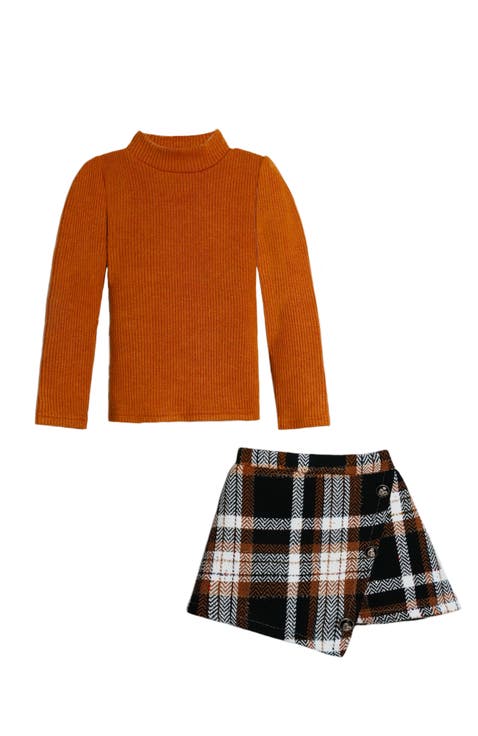 Rust Turtleneck Top and Plaid Skort Set (Toddler, Little Kid & Big Kid)