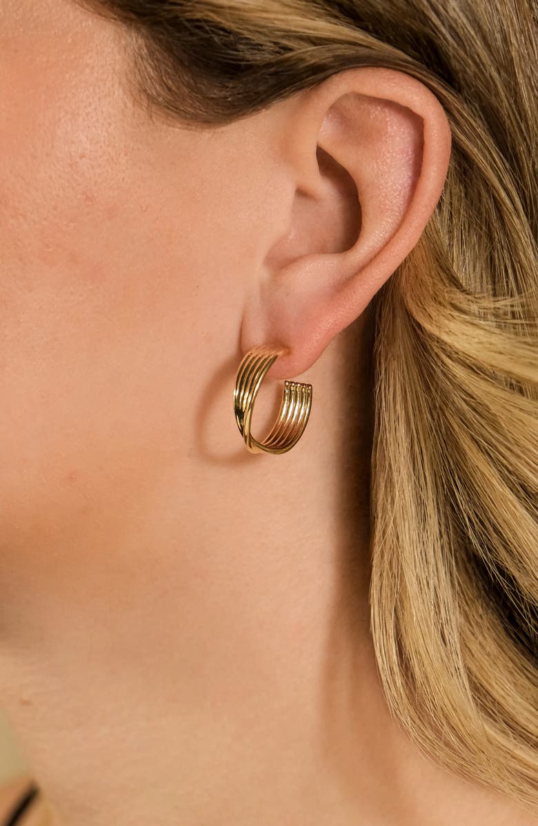 Sterling Forever Katya Textured Hoop Earrings, Alternate, color, Gold