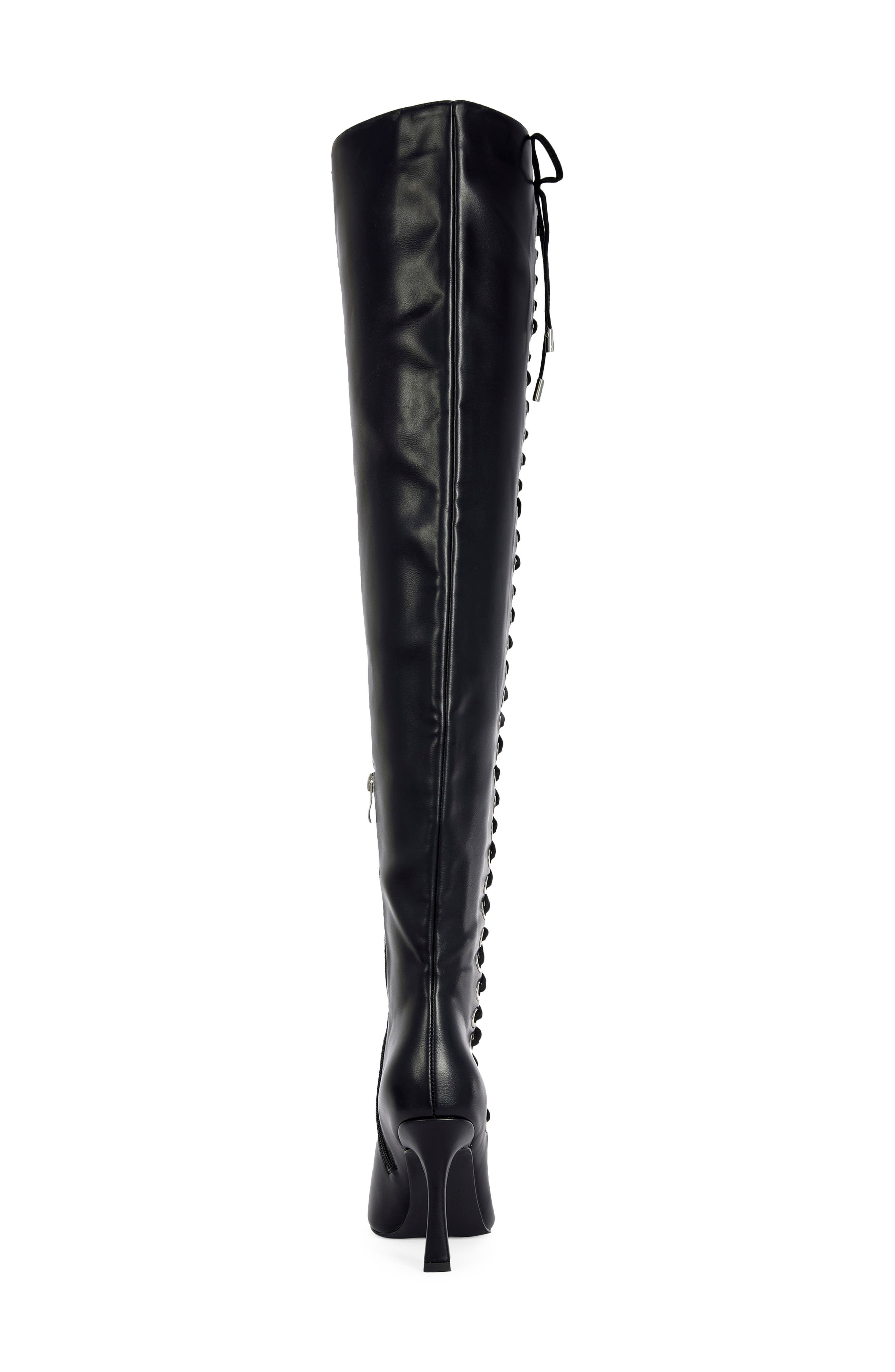 Zephra Lace-Up Faux Leather Over the Knee Boot, Alternate, color, BLACK