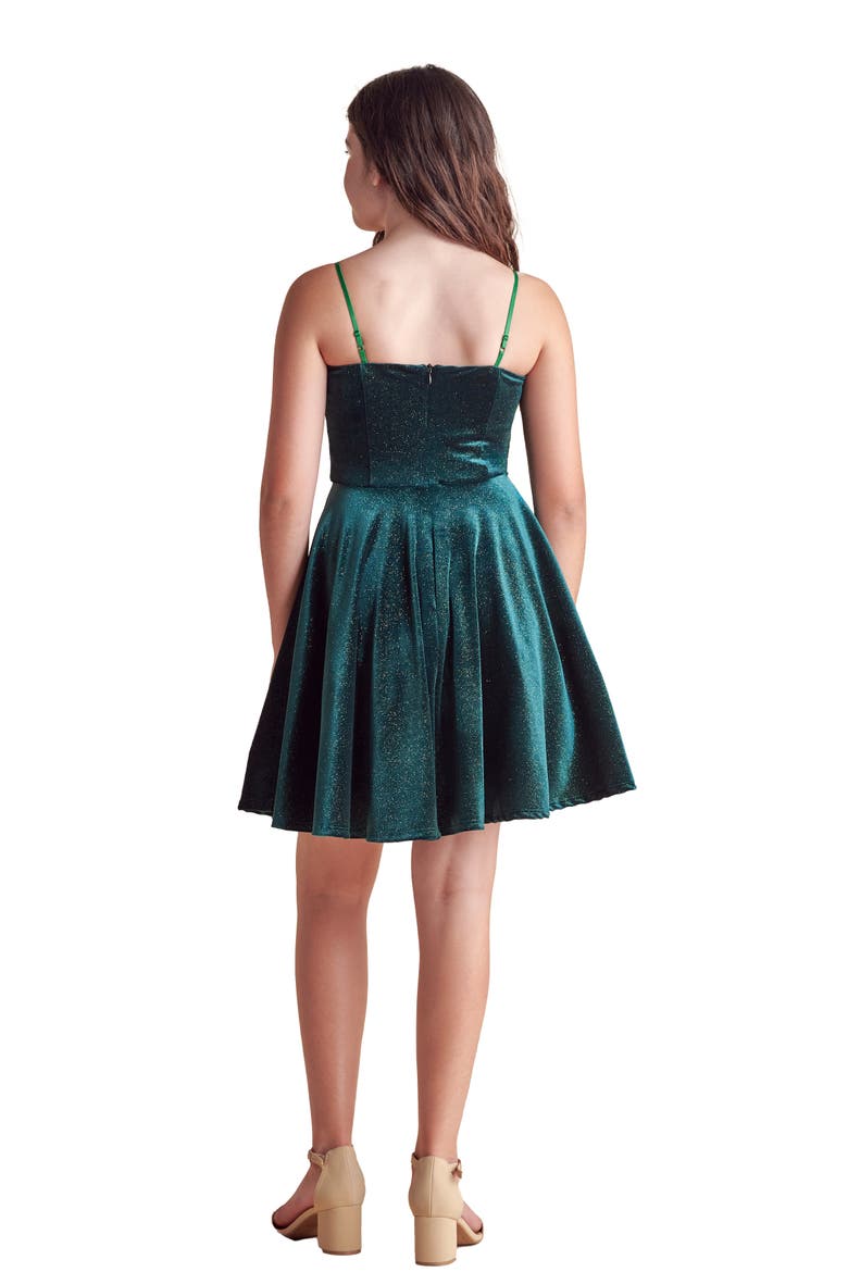 Velvet Fit and Flare Stretch Dress in Longer Length, Alternate, color, Green