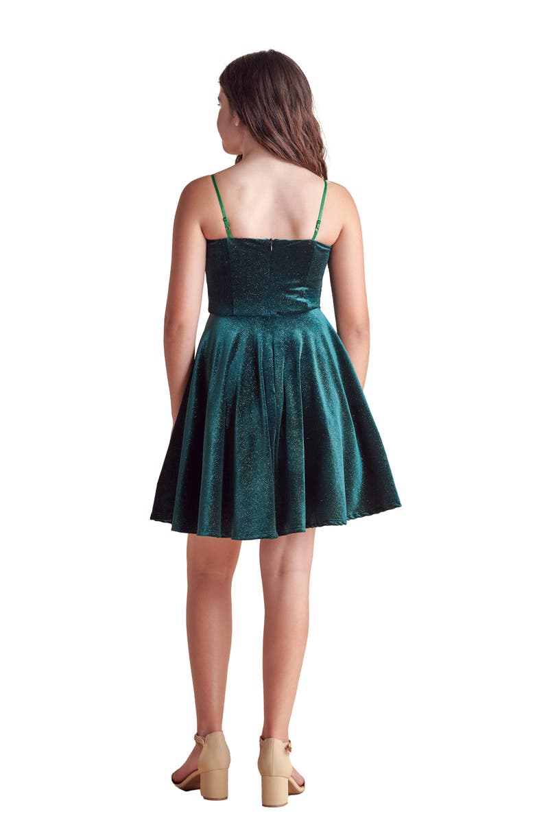 Un Deux Trois Velvet Fit and Flare Stretch Dress in Longer Length, Alternate, color, Green