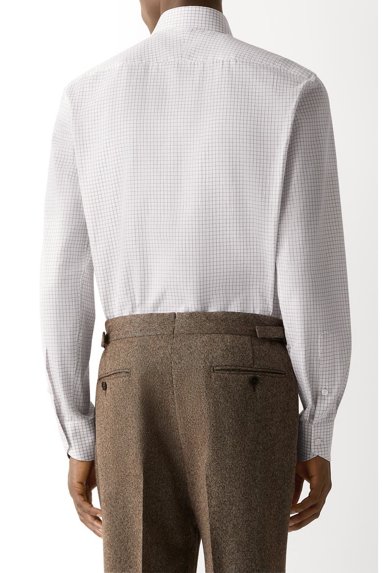 Grid Cotton Dress Shirt, Alternate, color, WHITE AND BROWN
