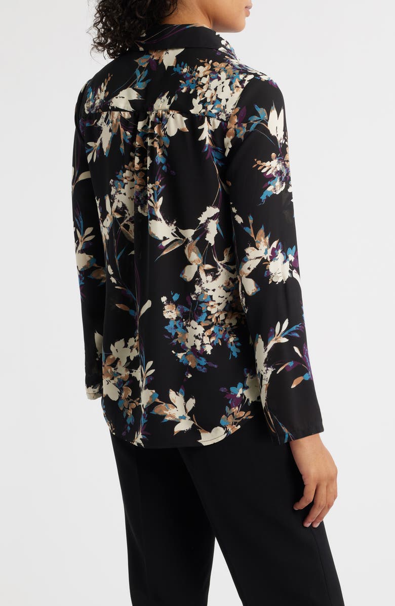 AK ANNE KLEIN Floral Popover Crêpe de Chine Top, Alternate, color, Anne Black Multi