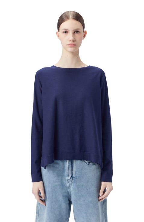 Boatneck Cotton Silk Cashmere Blend Sweater