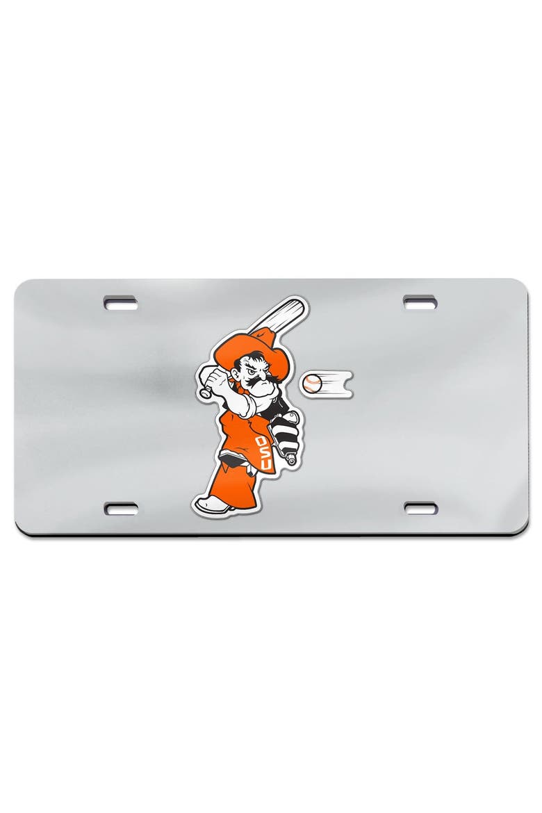 Silver Oklahoma State Cowboys Baseball Pete Swing Laser Cut Acrylic License Plate, Main, color, Silver