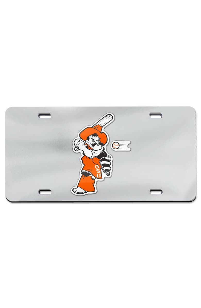 WINCRAFT Silver Oklahoma State Cowboys Baseball Pete Swing Laser Cut Acrylic License Plate, Main, color, Silver