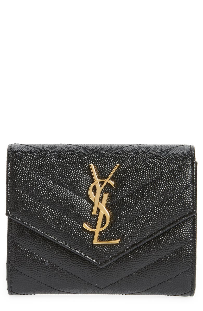 Saint Laurent Monogram Matelassé Leather Trifold Wallet, Main, color, 