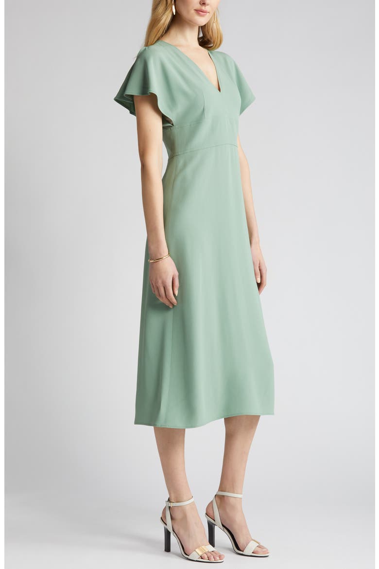 Dawinga Flutter Sleeve A-Line Dress, Alternate, color, COOL GREEN