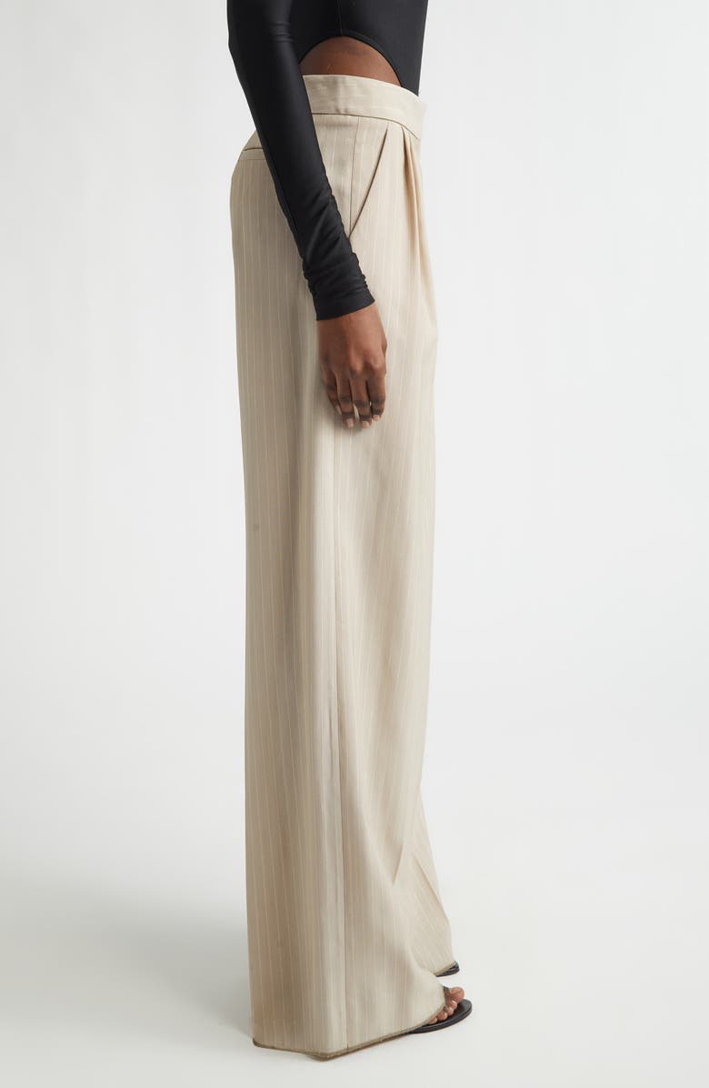 LaQuan Smith Shimmer Pinstripe Wide Leg Pants, Alternate, color, Sand