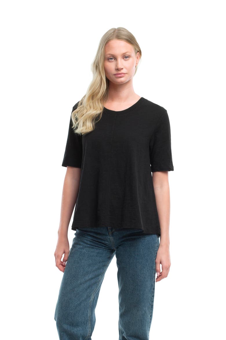 Elbow Sleeve Trapeze Top, Main, color, Black