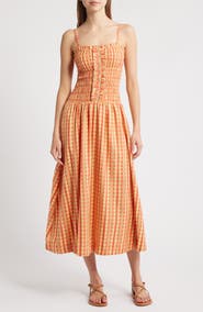 Damson Madder Grace Smocked Organic Cotton Midi Sundress