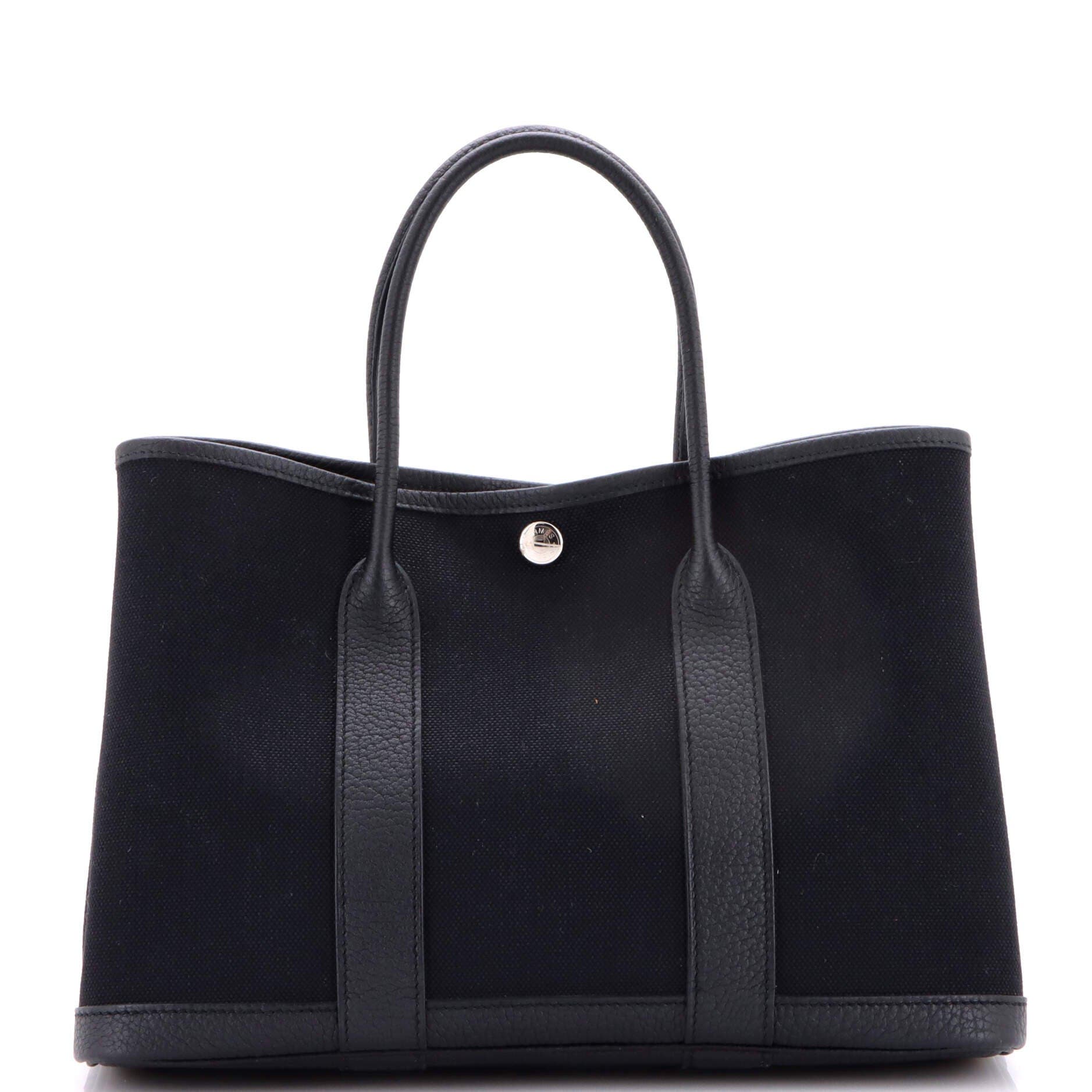 Pre-Owned Hermes Garden Party Tote Toile and Leather 30, Main, color, Noir