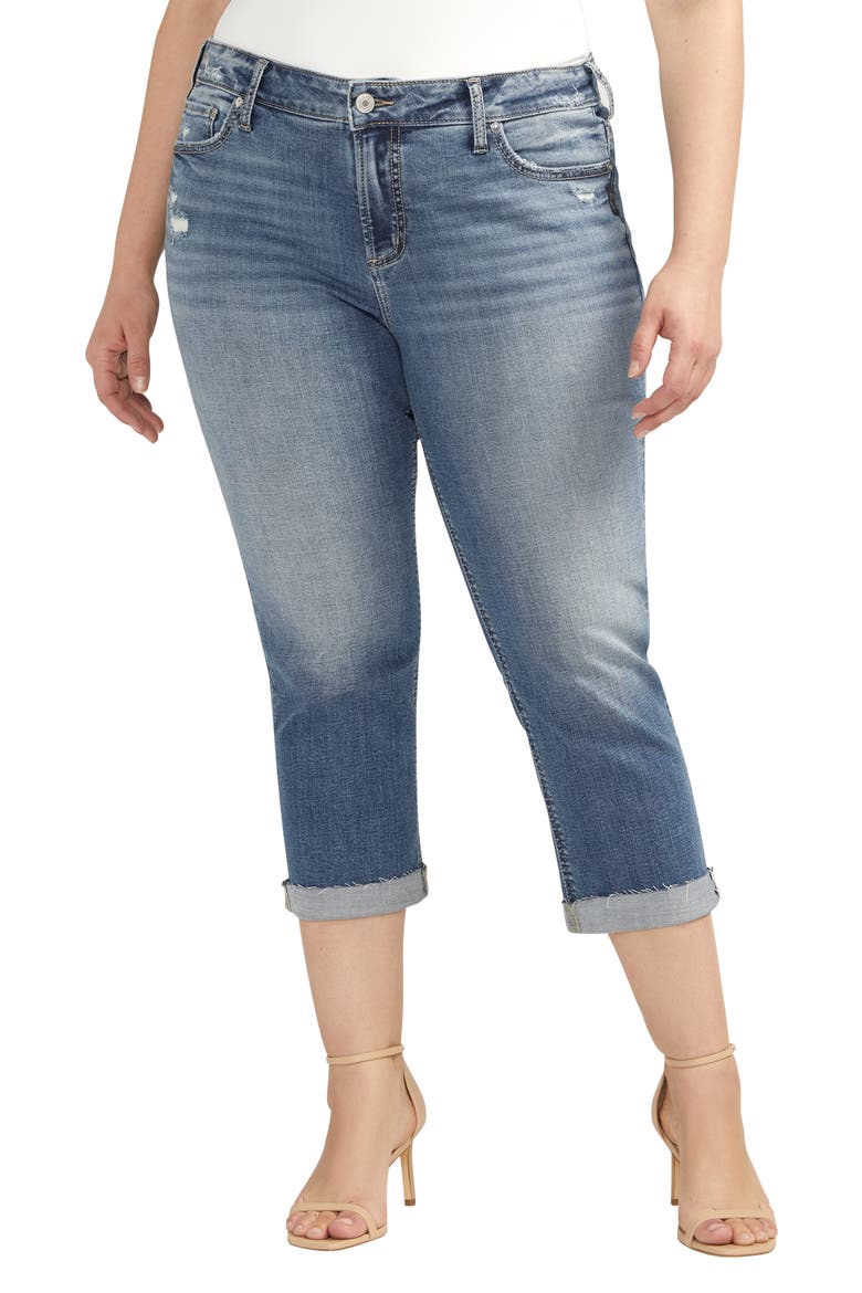 Elyse Luxe Stretch Distressed Capri Jeans, Main, color, INDIGO