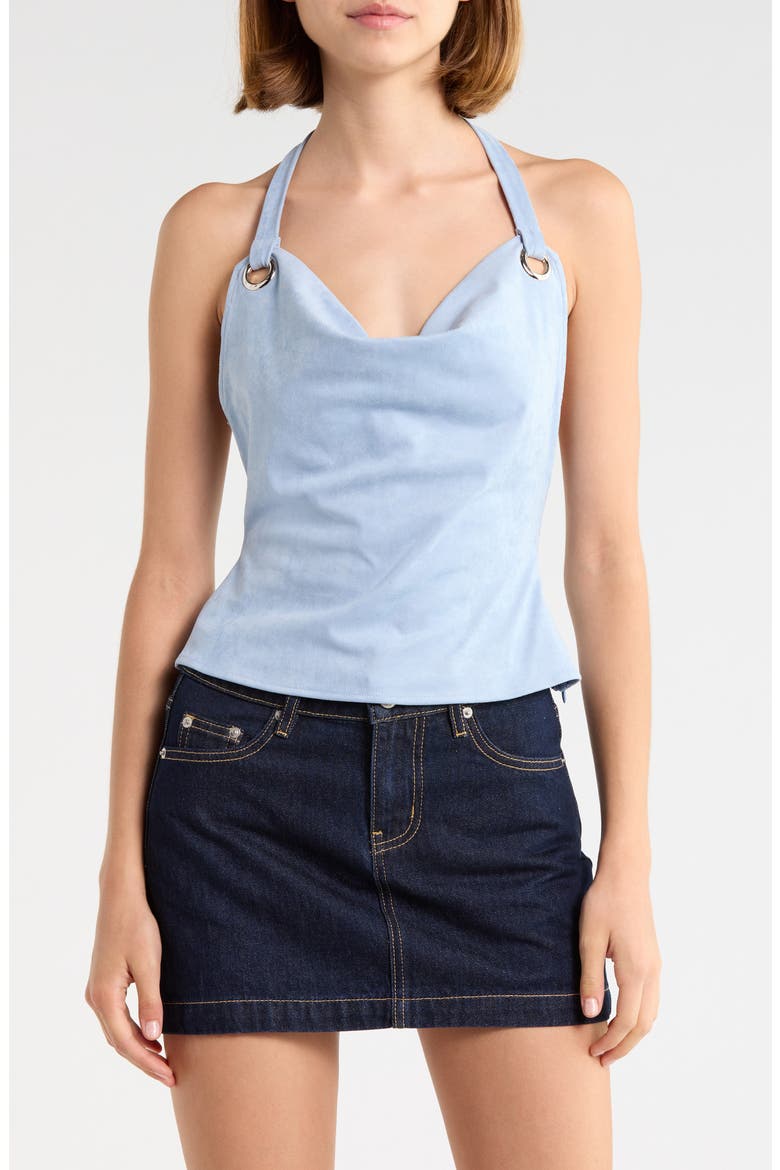 Yasenia Faux Suede Halter Top, Main, color, BLUE