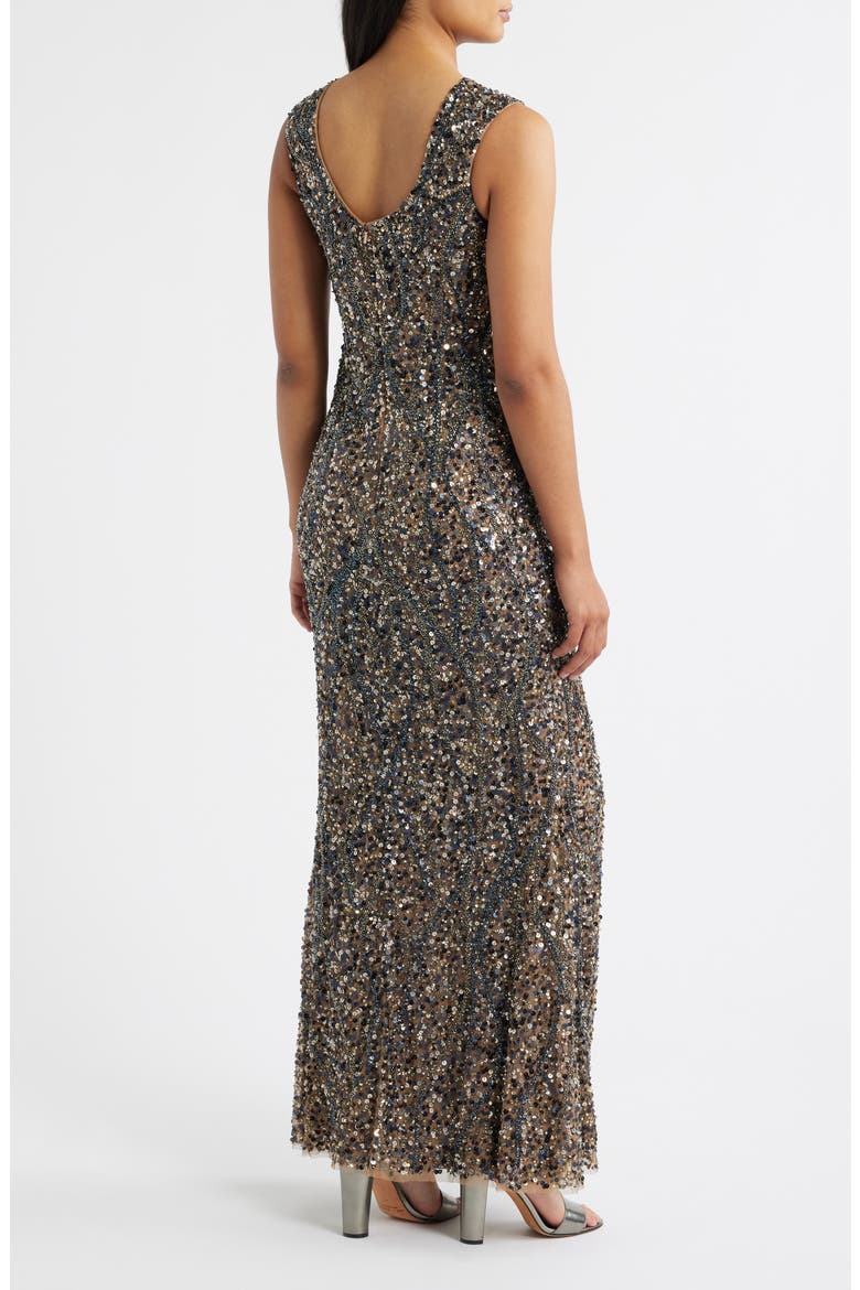 Sequin Sleeveless Gown, Alternate, color, MOCHA