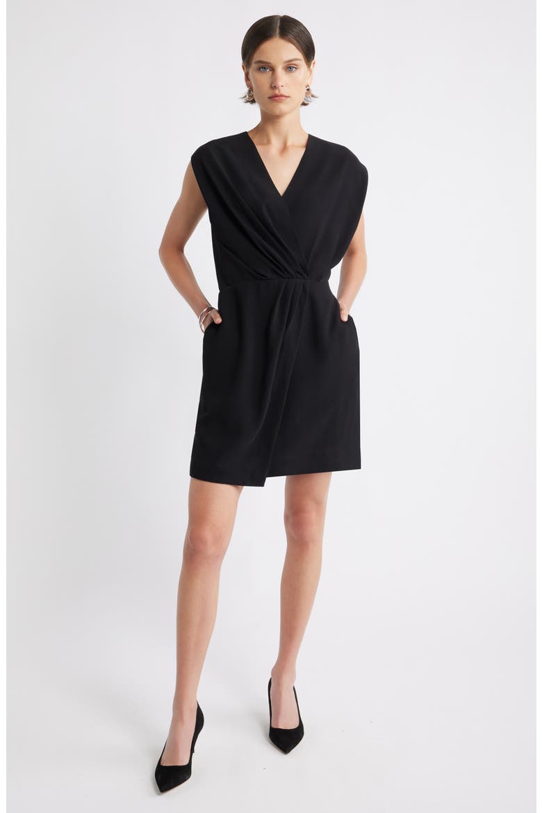 Pleated Asymmetric Wrap Front Minidress, Main, color, BLACK