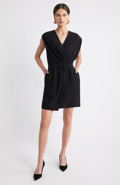 Pleated Asymmetric Wrap Front Minidress
