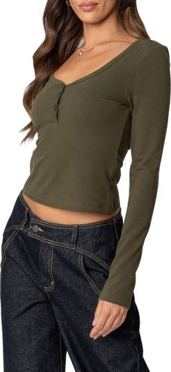 Leah V-Neck Crop Henley Top