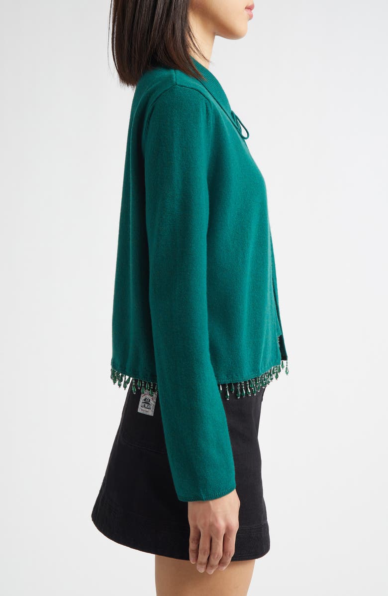 Bode Lodge Beaded Cashmere Cardigan, Alternate, color, Dark Green