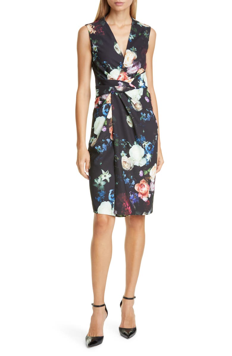 Adam Lippes Drape Waist Floral Print Faux Wrap Sheath Dress, Main, color,
