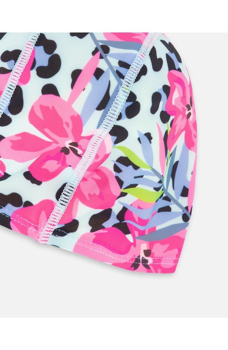 Deux par Deux Flexible Fit Floral and Leopard Swim Cap, Alternate, color, Blue Floral And Leopard Print