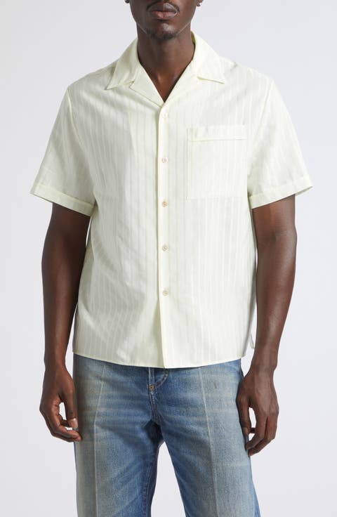 Micro Greca Cotton & Silk Short Sleeve Button-Up Shirt